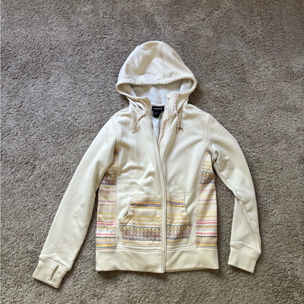 Cream Hoodie with Patterned Pockets